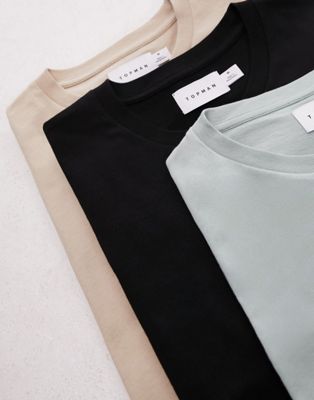 Комплект из трех классических футболок Topman черного, каменного и шалфейного цветов TOPMAN