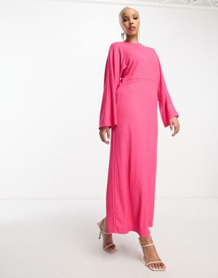Ярко-розовое платье макси в рубчик из джерси Trendyol TRENDYOL