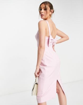 Ever New bow back split midi dress in pink Ever New