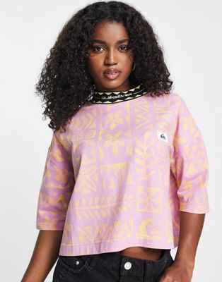 Quiksilver 90's floral cropped t-shirt in pink Exclusive at ASOS Quiksilver