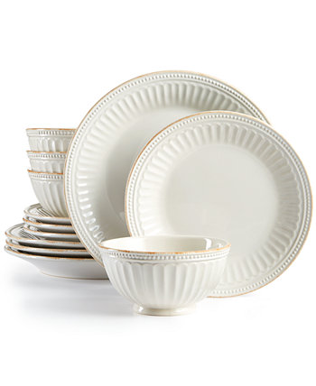 Набор посуды French Perle Groove White из 12 предметов, сервиз для 4 человек, создан для Macy's Lenox