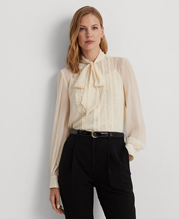 Женская рубашка из жоржета с рюшами и завязками на воротнике Ralph Lauren