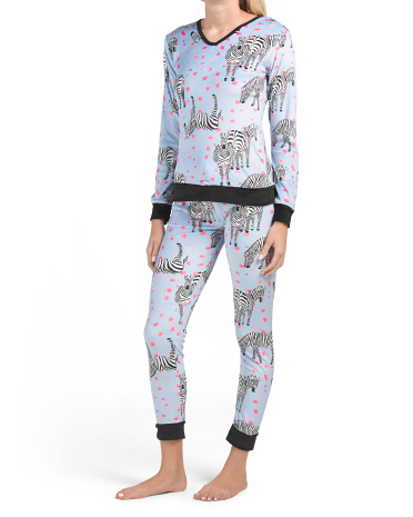 Велюровый пижамный комплект Zebra с V-образным вырезом Joan Vass