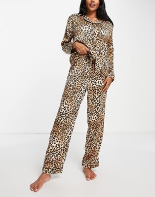 Сатиновая длинная пижама Loungeable с леопардовым принтом Loungeable