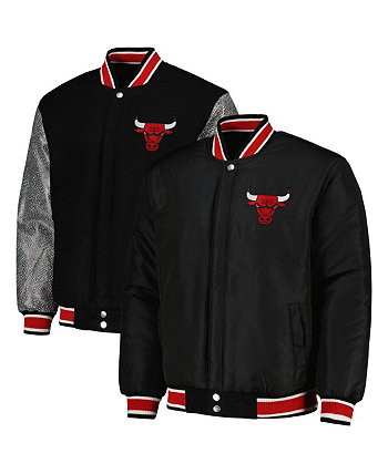 Men's Black Chicago Bulls Reversible Melton Full-Snap Jacket JH Design