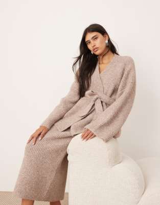 ASOS EDITION chunky knit wrap longline cardigan in taupe ASOS EDITION