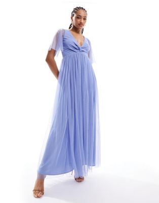 Anaya twist tulle maxi dress in soft blue Anaya