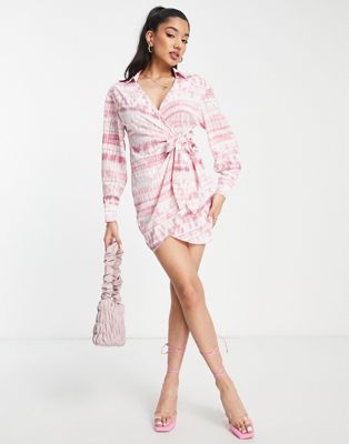 Розовое платье-рубашка с завязками по бокам Saint Genies Saint Genies