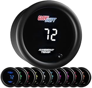 GlowShift 10 Color Digital Air Temperature Gauge Kit - Reads Outside Air Temp from -40-200 Degrees F - Includes Sensor - Multi-Color LED Display - Tinted Lens - 2-1/16" (52mm) GlowShift