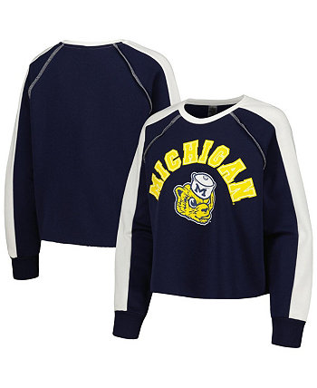 Женский укороченный пуловер с узором реглан темно-синего цвета Michigan Wolverines Blindside Gameday Couture
