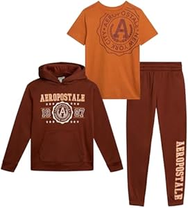 AEROPOSTALE Boys Active Pants Set - 3 Piece Fleece Hoodie, Cotton T-Shirt, Jogger Sweatpants - Boys Activewear Jogset (4-12) Aeropostale