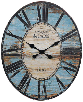 Декоративные овальные деревянные настенные часы с состаренной отделкой, бирюзовые 3R Studio