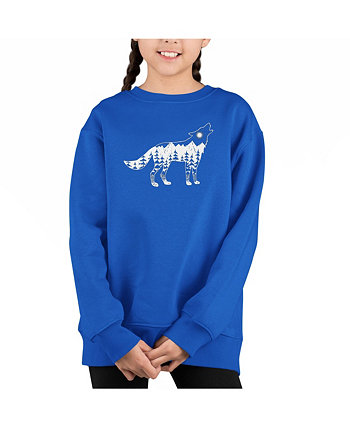 Howling Wolf - Big Girl's Word Art Crewneck Sweatshirt LA Pop Art