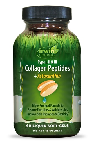 Type I II & III Collagen Peptides + Astaxanthin -- 60 Liquid Softgels (Жидкие мягкие капсулы) Irwin Naturals