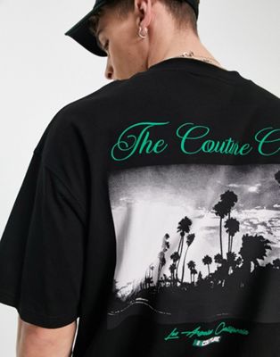 The Couture Club relaxed fit T-shirt in black with script logo and photo back print The Couture Club