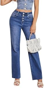 Womens Straight Leg Jeans High Waisted Stretchy Jeans Buttoned Trendy Casual with Pockets Jeans Ettelo