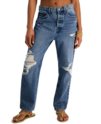 Juniors' 90s Distressed Cotton Straight-Leg Jeans Vanilla Star