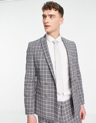Серый двубортный пиджак в клетку Twisted Tailor mepstead Twisted Tailor