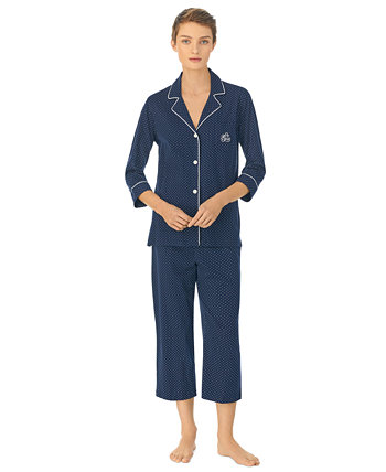 Пижамный комплект Capri Pant из хлопка с вырезом на воротнике и рукавами 3/4 Ralph Lauren