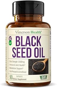 Black Seed Oil Capsules | Cold Pressed Blackseed Oil. Provides Vitamin E & Omega 3 6 9. High Potency (1500mg) for Immune Support, Antioxidants, Digestion, Hair Skin and Nails. Vegan. Non-GMO. 90 Caps Vimerson Health