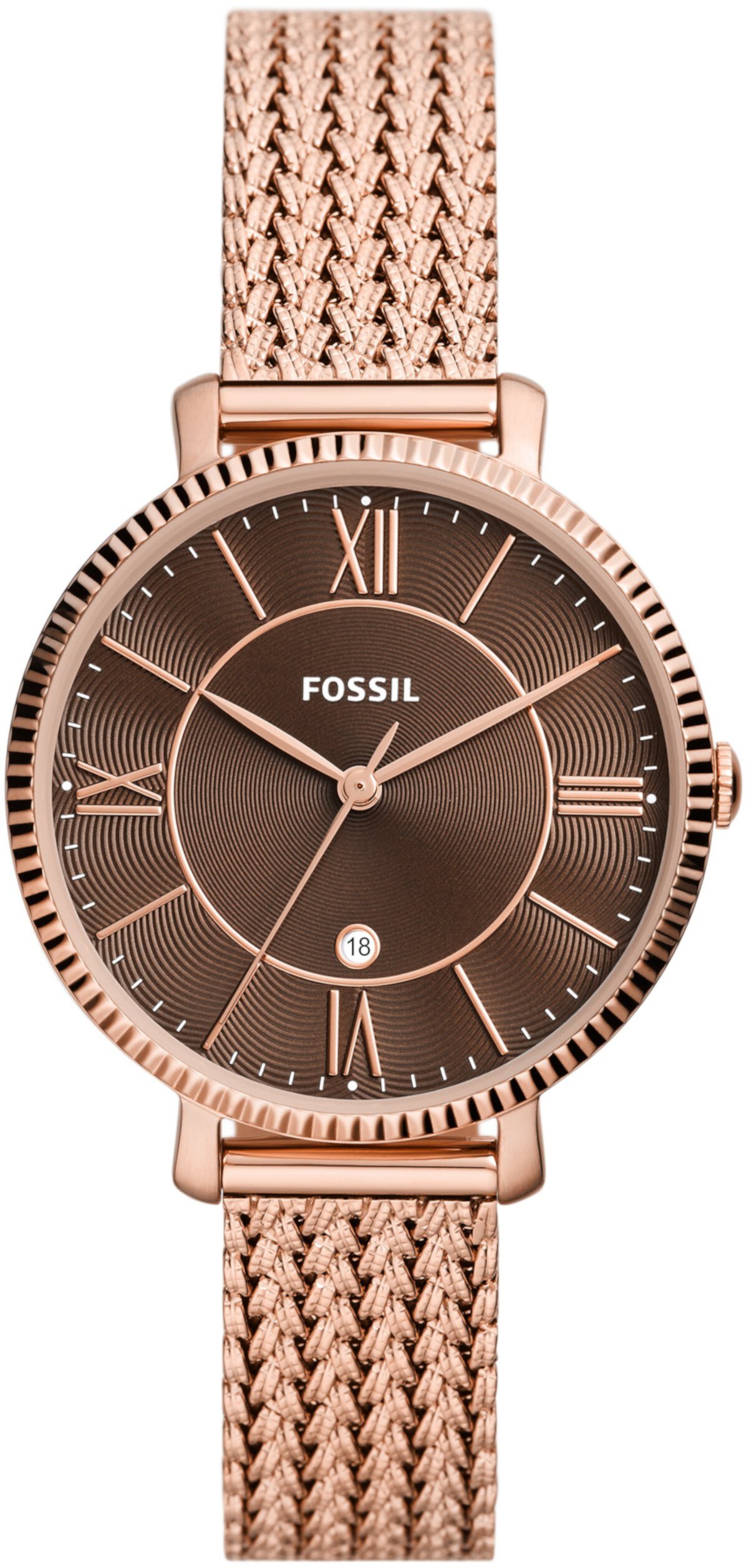 Часы Jacqueline с тремя стрелками и датой, сетка из нержавеющей стали цвета розового золота - ES5322 Fossil