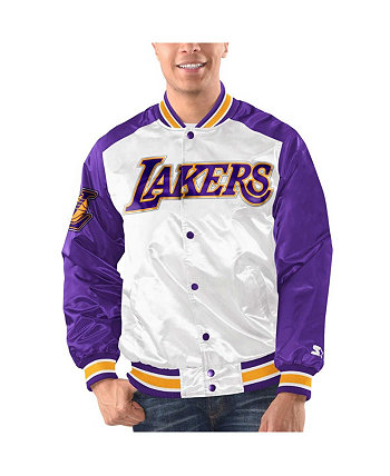 Мужская атласная университетская куртка с длинными кнопками белого и фиолетового цвета Los Angeles Lakers Renegade Starter