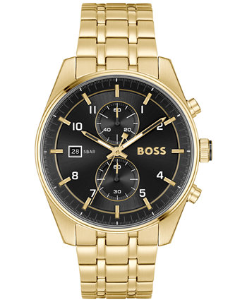 Мужские кварцевые модные часы Skytraveller с хронографом и ионным покрытием, тонкие стальные часы золотистого цвета, 44 мм BOSS