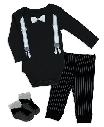 Baby Boys Suspender Bodysuit, Pants and Socks, 3 Piece Set Baby Mode