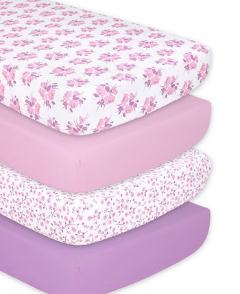 Набор из 4 простыней для детской кроватки с цветочным принтом The Peanutshell