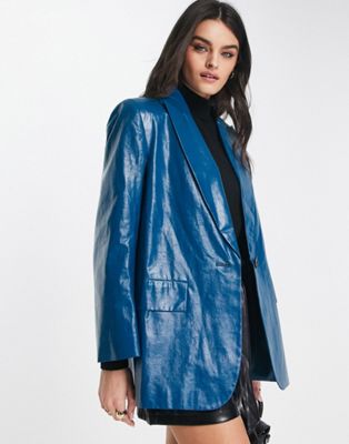 Синее пальто grandad из холщовой ткани с покрытием ASOS DESIGN ASOS DESIGN