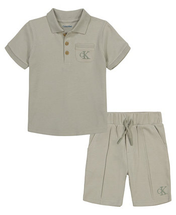 Рубашка-поло с короткими рукавами и спортивные трикотажные шорты для маленьких мальчиков, комплект из 2 предметов Calvin Klein
