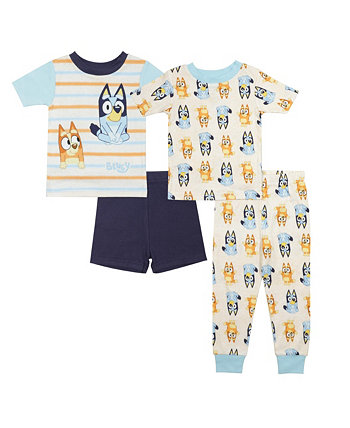Голубая пижама с короткими рукавами для мальчиков для малышей, комплект из 4 предметов Bluey