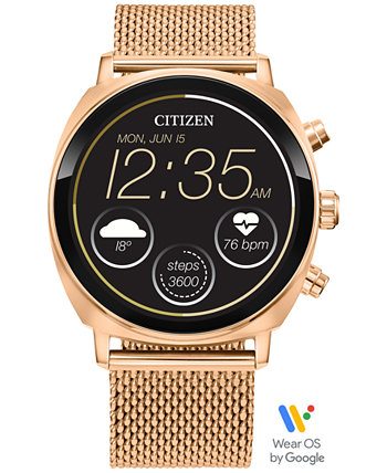 Смарт-часы унисекс CZ Smart Wear OS с сетчатым браслетом из нержавеющей стали с оттенком розового золота 41 мм Citizen