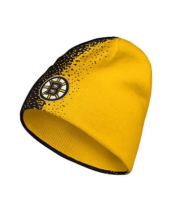 Мужская черная, золотая вязаная шапка Boston Bruins с разрезом Adidas