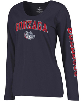 Женская темно-синяя футболка с длинным рукавом Gonzaga Bulldogs Arch Over Logo с овальным вырезом Fanatics