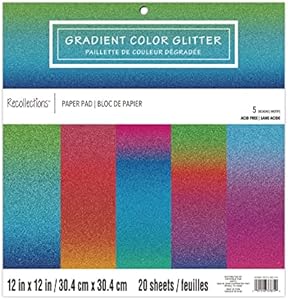 20 Sheets 12" x 12" Gradient Color Glitter Paper Pad by Recollections - Acid Free Paper for Scrapbooks, Invitations, Greeting Cards, and Arts & Crafts - 1 Pack Recollections