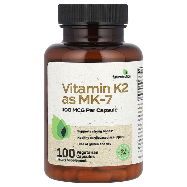 Витамин K2 в форме MK-7 - 100 мкг - 100 растительных капсул - FutureBiotics FutureBiotics