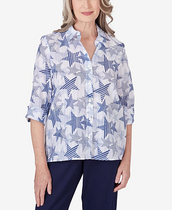 Женская блузка на пуговицах со звездами и полосками All American, топ Alfred Dunner