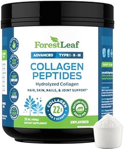 Collagen Peptides Powder Unflavored - Hydrolyzed Collagen Protein Powder Type 1, 2 & 3 - Grass Fed Keto Collagen Powder for Women & Men - Vital Hair, Skin, Nails, Joints, Recovery, 11g Per Serving ForestLeaf