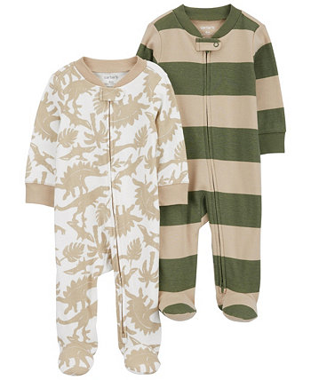 Комплект из 2 хлопковых пижам в полоску на молнии для малышей для сна и игр Carter's