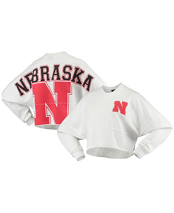 Женская белая укороченная футболка с длинным рукавом Nebraska Huskers с необработанным краем Spirit Jersey