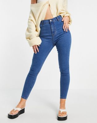 Синие эластичные джинсы скинни с высокой посадкой и завышенной талией DTT Chloe Don't Think Twice