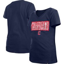 Молодежная футболка New Era для девочек с V-образным вырезом и блестками в стиле команды Cleveland Guardians New Era
