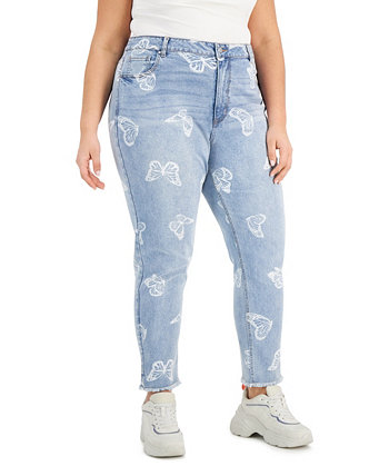 Модные джинсы Mom больших размеров с принтом бабочки Tinseltown