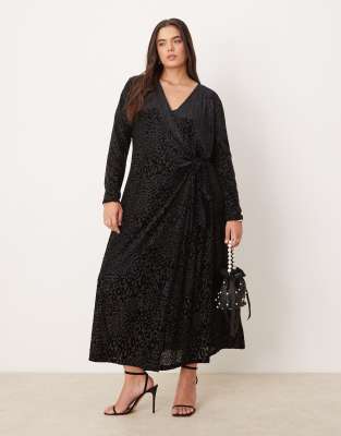 Never Fully Dressed Plus burnout velvet wrap midaxi dress in black NEVER FULLY DRESSED