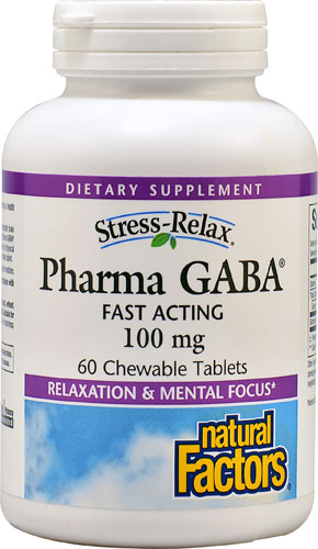 Stress-Relax® Pharma GABA™ 100 мг - 60 жевательных таблеток для снятия стресса и улучшения концентрации внимания Natural Factors