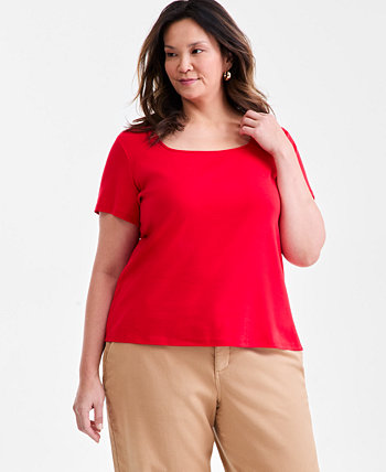 Plus Size Short-Sleeve Square-Neck Tee, Exclusively at Macy's Style & Co