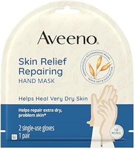 Aveeno Skin Relief Repairing Hand Mask, Moisturizing Gloves with Prebiotic Oat & Shea Butter for Very Dry Skin, Hand Care for Sensitive Skin, Fragrance-Free, 1 Pair of Single-Use Gloves Aveeno