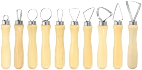 HARFINGTON 10pcs Clay Sculpting Tools Wooden Handle Stainless Steel Head Crafts Modeling Kit Pottery Carving Trimming for Shaping Cutting Decoration Embossing Harfington