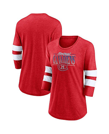 Женская красная и белая футболка Montreal Canadiens Full Shield с рукавами 3/4, трехслойная футболка реглан с овальным вырезом Fanatics